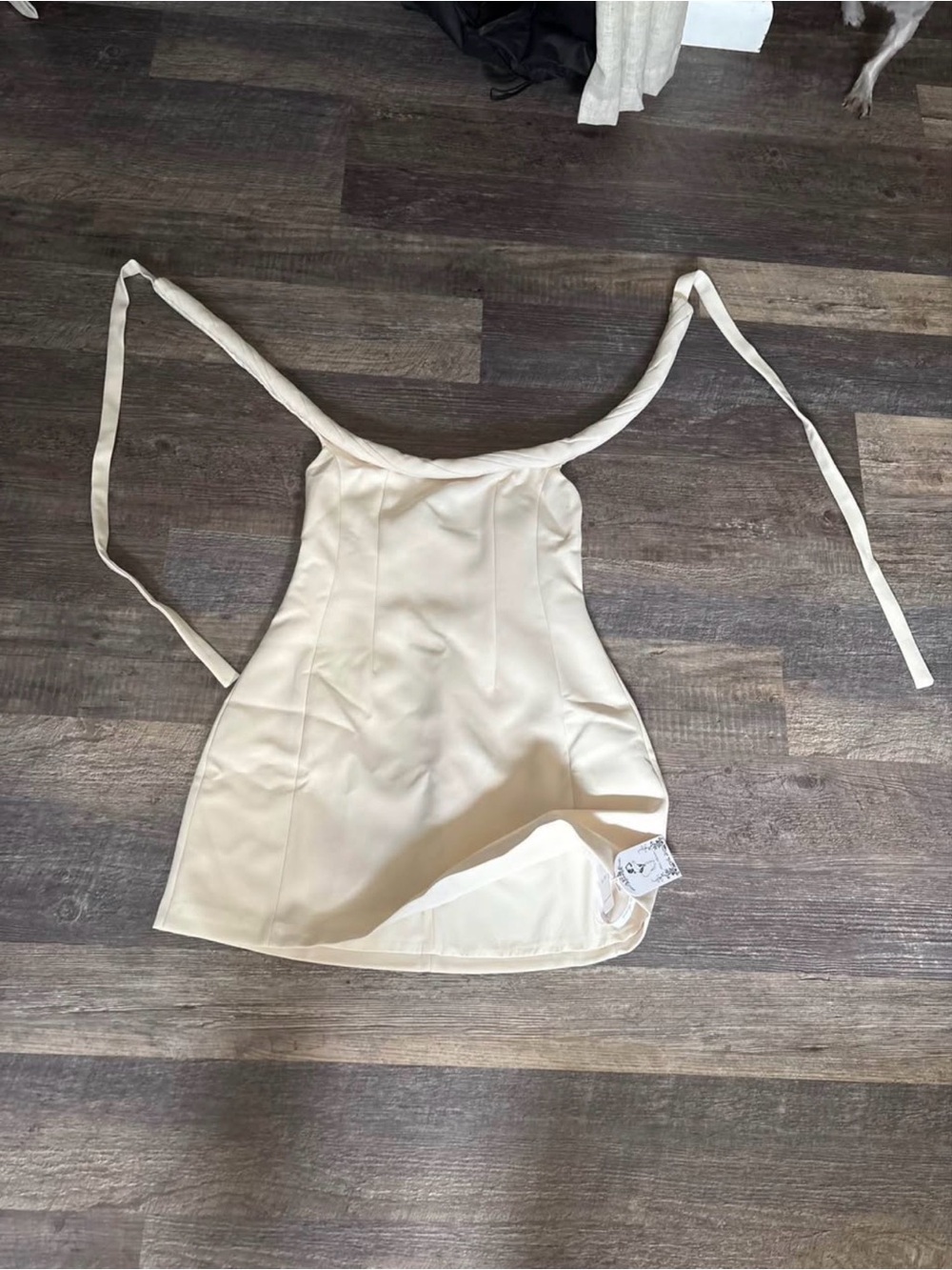 Strap Tie Cream Mini Dress - Sleek Fitted Style